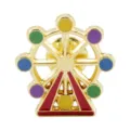 Close-up of a colorful enamel Ferris wheel brooch with gold-toned alloy plating - Ferris Wheel Style (D-968)