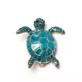 Exquisite blue rhinestone turtle brooch detail, cute marine animal pin for backpack. - Blue