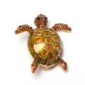 Cute sea turtle brooch pin with sparkling rhinestones and enamel shell for bag decor. - Gold