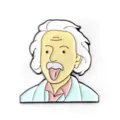 Close-up detail van Einstein cartoon tekenfilm karakter geemailleerde speld gladde afwerking. - Einstein