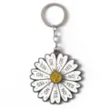 Detailed shot of the decision-making metal flower keychain with yes no rotating design. - G-590 4