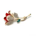 Red rose brooch with sparkling rhinestones, enamel petals and pearl, elegant fashion jewelry. - D-1300