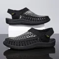Sandali da esterno intrecciati estivi da uomo nero bianco comode scarpe da spiaggia - 38 / Nero Fluorescente