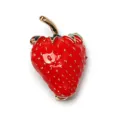Red strawberry brooch pin detail, enamel fruit jewelry accessory, shiny gold plated. - Ripe Strawberry Style (D-1290)