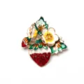 Detailed view of exquisite enamel strawberry brooch with flowers, elegant gold-plated pin. - Creative Strawberry Style (D-1292)