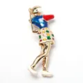 Elegant vintage golfer brooch with colorful enamel and gold plating for women's stylish daily wear - D-1299