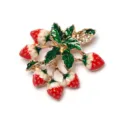 Enamel strawberry brooch detail, cute fruit pin with sparkling crystal leaves and gold tone metal. - Creative Strawberry Style (D-1294)