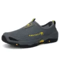 Heren grijs ademende mesh outdoor wandelschoenen lichte slip-on sportschoenen - 42 / Grijs
