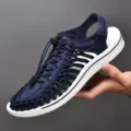 Hombres Mujeres Verano Casual Tejido Sandalias Ligeras Transpirables Zapatos De Playa Azul Marino - Azul marino