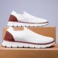 Heren ademende flyknit casual schoenen comfortabele lichte zomer slip on sneakers - 39 / Wit