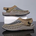 Sandali intrecciati da esterno per uomo estate spiaggia scarpe sportive traspiranti colore kaki. - 38 / Kaki