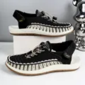 Sandali casual da esterno intrecciati in nero e bianco da uomo con lacci comodi. - 38 / Giallo Riso Nero