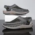 Men's Gray Woven Sandals Outdoor Beach Casual Shoes Summer Breathable Footwear - Champagne Grey