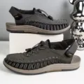 Men outdoor woven sandals dark grey summer beach casual shoes with elastic cord and velcro - Champagne Grey