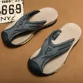Heren lichte casual outdoor teenslipper zomer strand lederen sandalen schoenen paar - 38 / Blauw