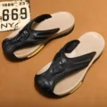 Heren zomer comfortabel lichtgewicht echt leer casual buiten strand teenslipper sandalen. - 38 / Zwart