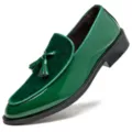 Zapatos de vestir verdes de charol para hombre punta puntiaguda mocasines con borlas boda - 38 / Verde