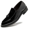 Zapatos de vestir de charol negro para hombre con borlas punta fina para boda y trabajo. - 38 / Negro