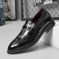 Herren schwarze Lackleder Anzugschuhe, stilvolle Schnalle Business formelle Oxford Schuhe Hochzeit. - 38 / Schwarz und Grau