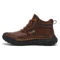 Men's high-top brown leather casual boots, anti-slip rubber sole, comfortable lace-up design. - 39 / Red Brown