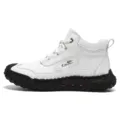 White high-top leather casual boots for men with black textured thick sole for outdoor use. - 39 / White