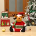 Christmas sitting plush reindeer doll knitted desktop ornament holiday home decor item - Sitting With Bear Hat / Deer