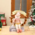 Christmas rattan wreath hanging decoration with cute pink snowman doll for holiday door wall decor. - Snowman