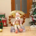 Christmas hanging wreath decoration with pink deer doll, perfect for holiday home and party decor. - Deer