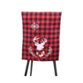 Christmas red black plaid chair cover with deer snowflake pattern, non-woven fabric holiday decor. - Red/Black Plaid