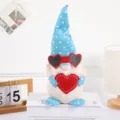 Valentine's Day Gnome Plush Toy Faceless Rudolph Doll with Heart Glasses and Love Sign. - Blue