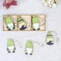 St. Patrick's Day green wooden gnome hanging ornaments set, rustic holiday tree decorations. - Irish Festival Wooden Style 1