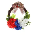 4th of July patriotic wreath with red white blue hydrangeas and burlap bow for door decor - Red Blue White (0412 19) / 36.5x66 / Red Blue White