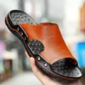 Heren echt lederen zomer casual sandalen buiten strand retro slippers comfortabel - 38 / Bruin