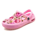 Zuecos de jardín florales rosas para mujer y hombre, zapatos de playa cómodos con cojín de aire. - Rosa
