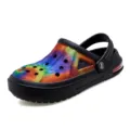 Unisex tie-dye air cushion garden clogs, summer casual beach sandals for couples and adults. - 36 / Black