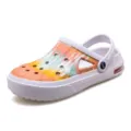 Summer tie-dye garden clogs for men and women, breathable beach water shoes with cushion. - 36 / White