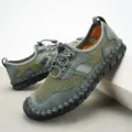 Heren casual ademende mesh lederen schoenen outdoor wandelen sportcomfort sneakers - 39 / Groen