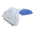 Pet deshedding brush for dogs and cats, blue ergonomic handle with stainless steel teeth. - S / Blue