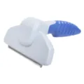 Professional pet deshedding tool and grooming brush for dogs and cats. Blue and white design. - L / Blue