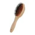 Wooden double-sided pet grooming brush for dogs and cats with soft pins and natural bristles. - Double-Sided Brushes with Black Curved Pins