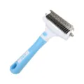 Blue and white pet dematting comb with stainless steel teeth for efficient grooming and shedding. - Double-Sided Undercoat Rake