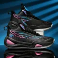 High-top combat wear-resistant basketball shoes for men and women, black with gradient wings. - 38 / Black