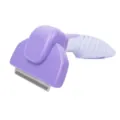 Ergonomic pet grooming brush for dogs and cats, gentle undercoat rake with stainless steel teeth. - S / Purple