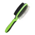 Grün-schwarze doppelseitige Haustier-Pflegebürste, Edelstahl-Pin und weiche Borsten. - 956 / Double sided comb