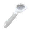 Ergonomic grey and white pet slicker brush with fine steel pins for dog grooming. - Grooming Pin Brush