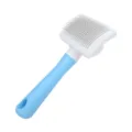 Pet grooming slicker brush with self-cleaning button blue white ergonomic handle design - One-Click Deshedding Comb