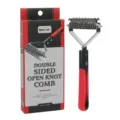 Peigne de démêlage professionnel pour animaux domestiques à lames double face et poignée rouge. - Râteau de Toilettage Double Face