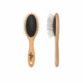 Wooden pet grooming slicker brush with stainless steel pins for dogs and cats. - Small Single Side