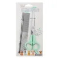 Pet grooming scissors set with straight shear and steel comb for cats and dogs hair care - Green