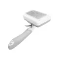 Self-cleaning pet slicker brush with fine metal pins for dog and cat daily grooming white grey - Square Head Shedding Brush